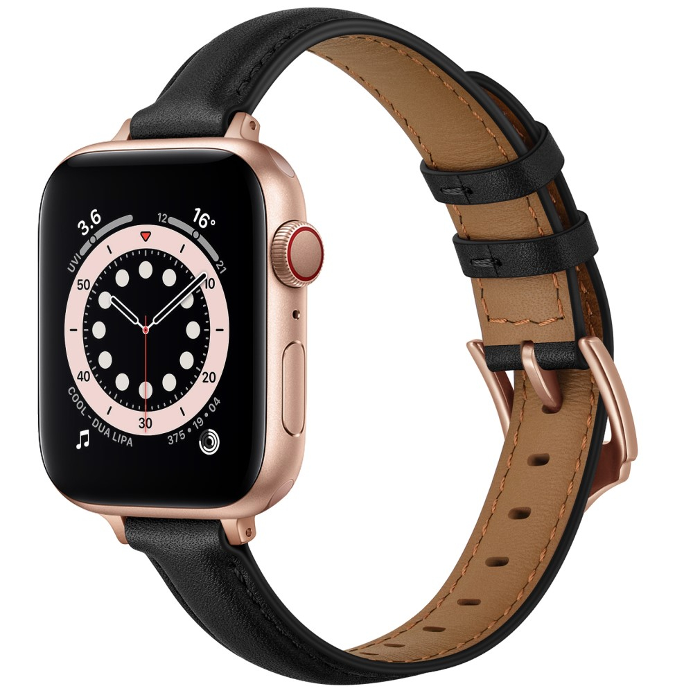 Apple Watch (42/41/40/38 mm) Echtleder Ersatz Armband mit Dornschliesse (Gelenkumfang 156-221 mm) - Schwarz / Roségold
