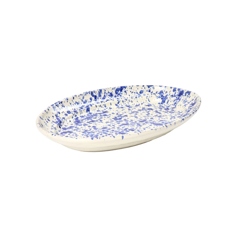 Nørr & Leo  Splatter Oval fad, blå - 29x41 cm.