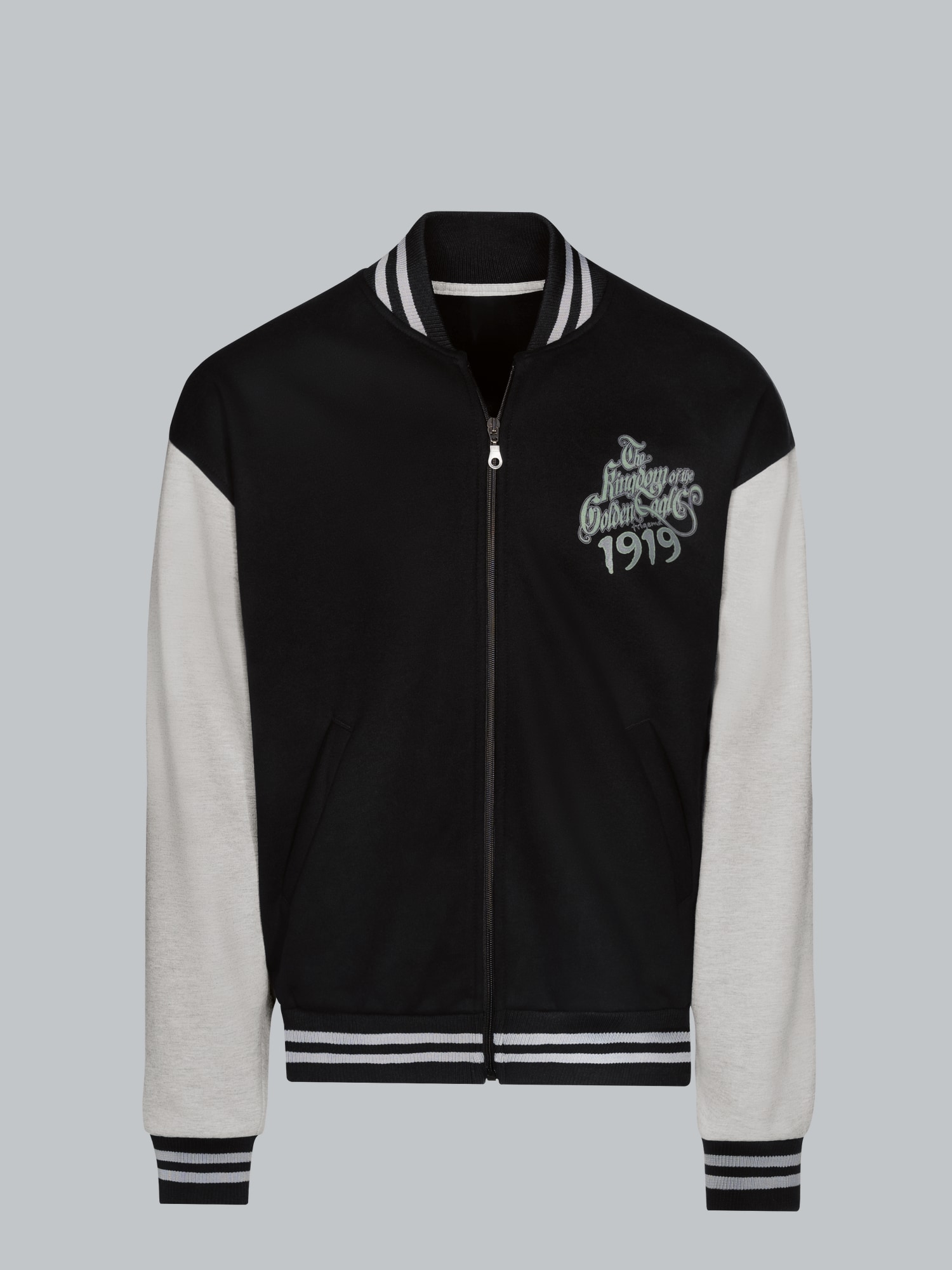 Collegejacke mit großem Adler-Rückenprint Schwarz