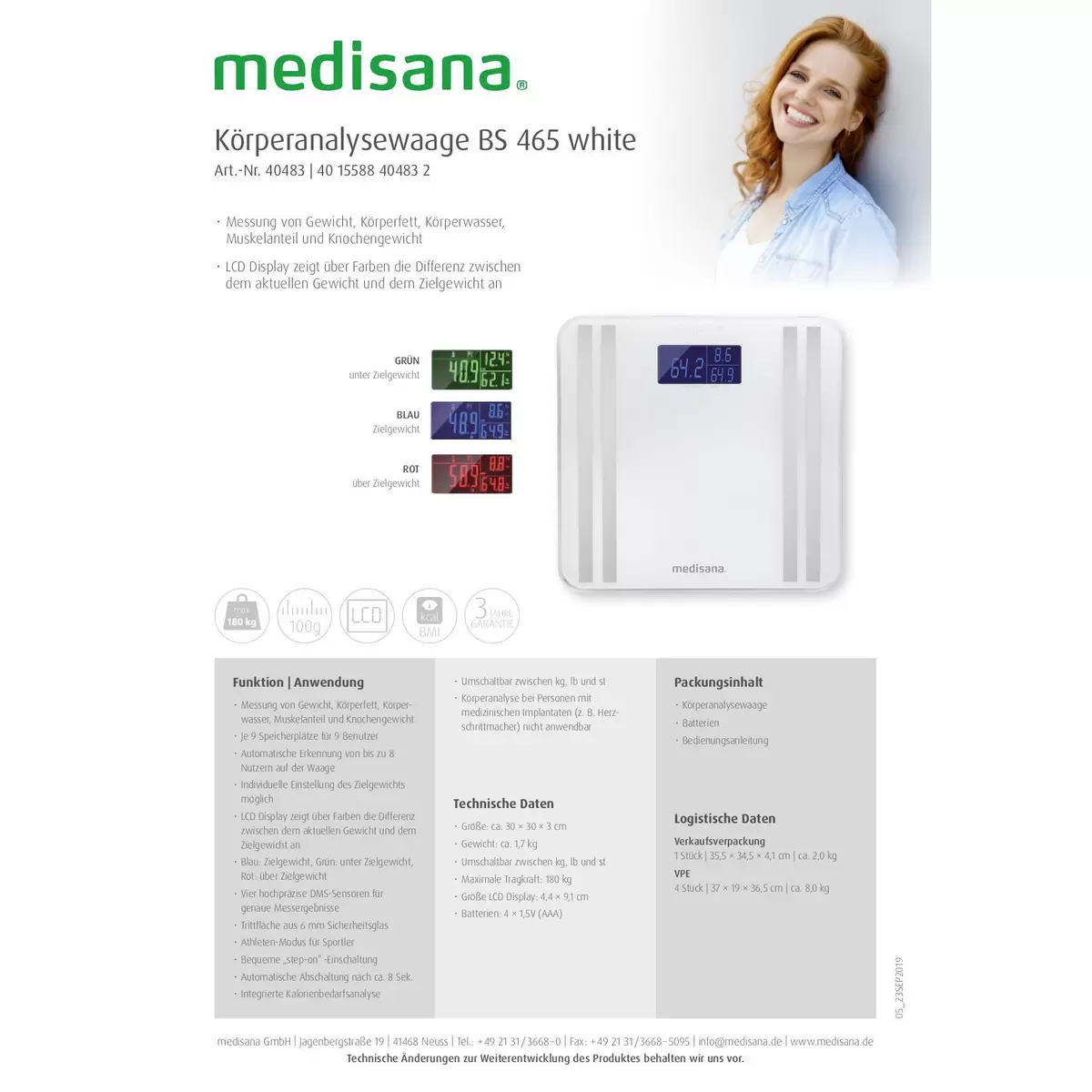Körperanalysewaage BS465 Medisana weiss