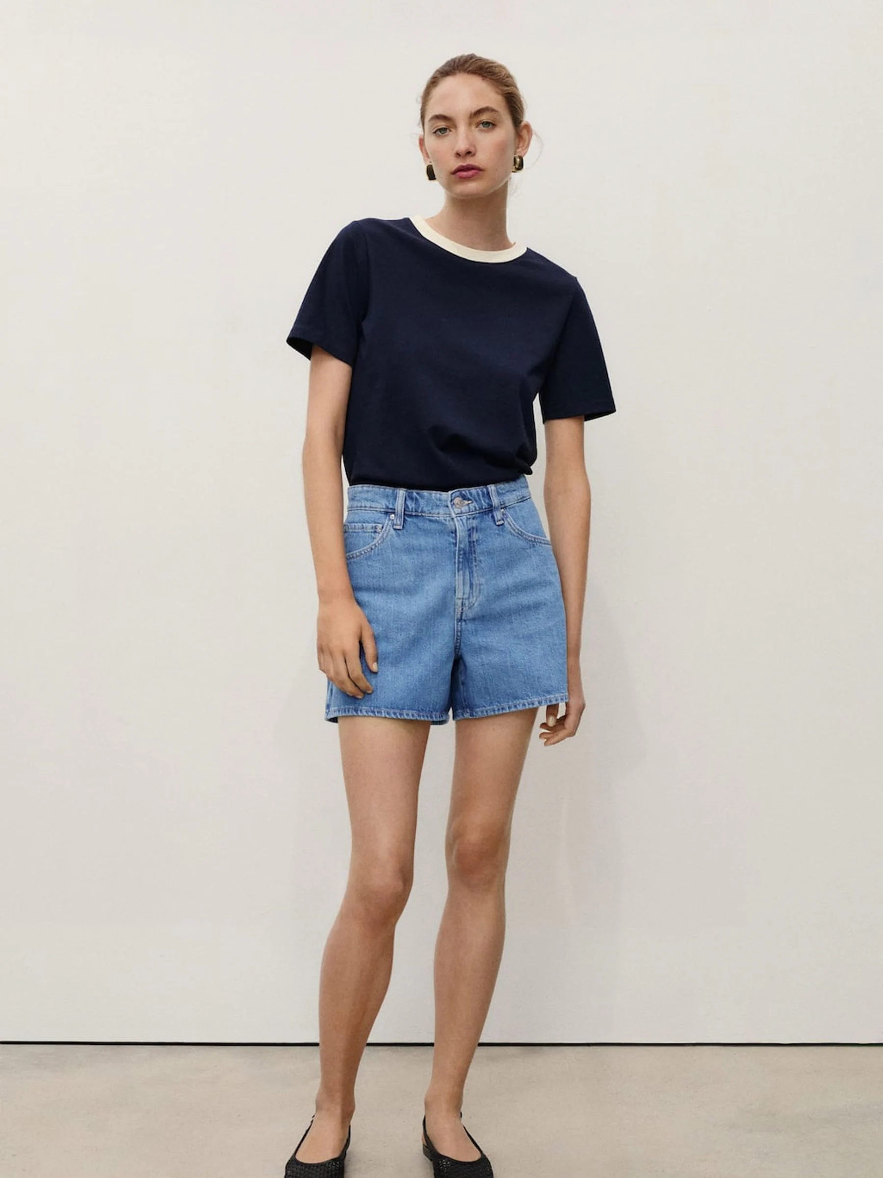 Mango High Waist Straight Denim Shorts