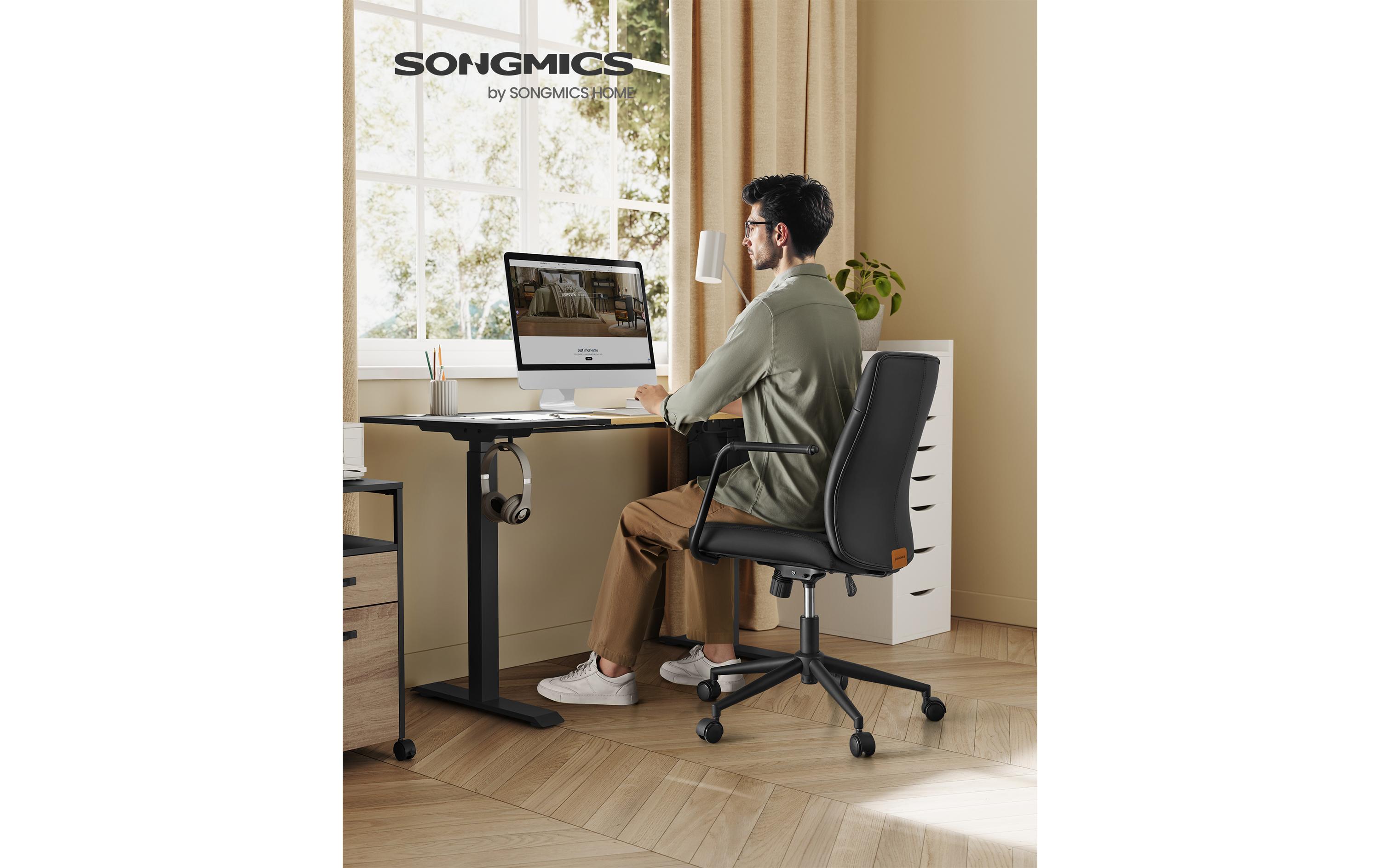 Bürostuhl mit Polsterrücken und Armlehnen, Schwarz<br>Drehstuhl mit gebogenem Sitz