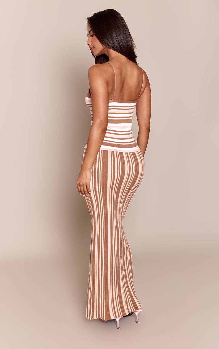 Orange Petite Robe Maxi Tricotée À Rayures Bretelles Et Taille Basse