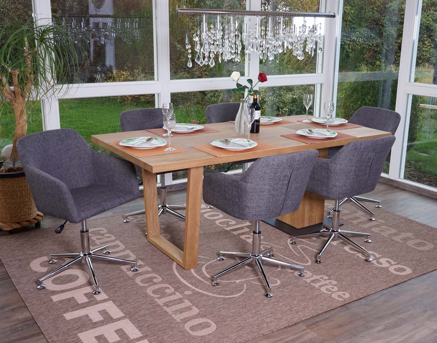 6er-Set Esszimmerstuhl MCW-A74, Drehstuhl Loungesessel, höhenverstellbar ~ Textil, grau