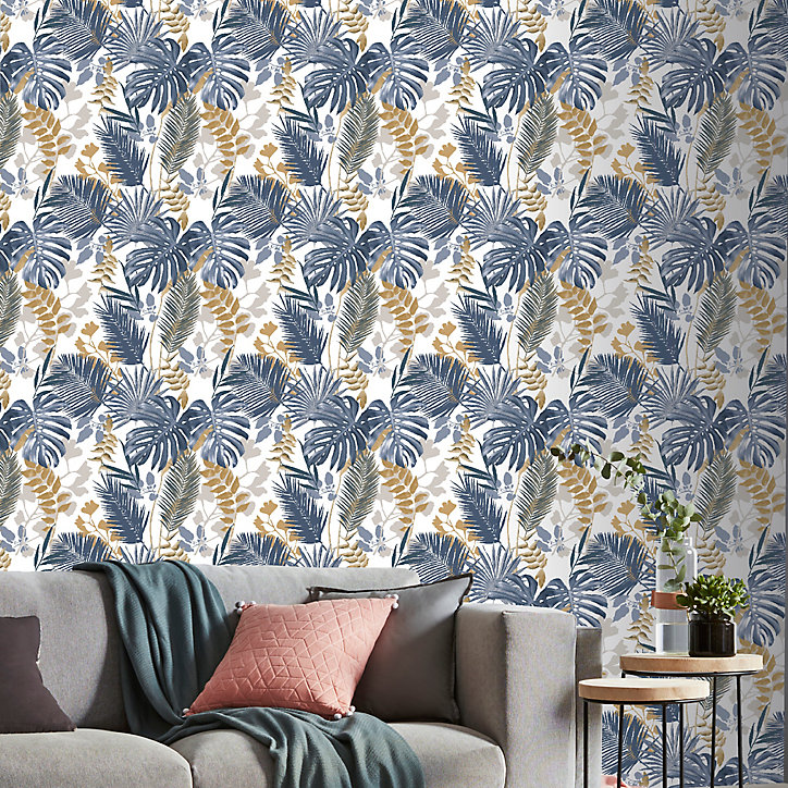 Papier peint vinyle sur intissé GoodHome Ferula bleu