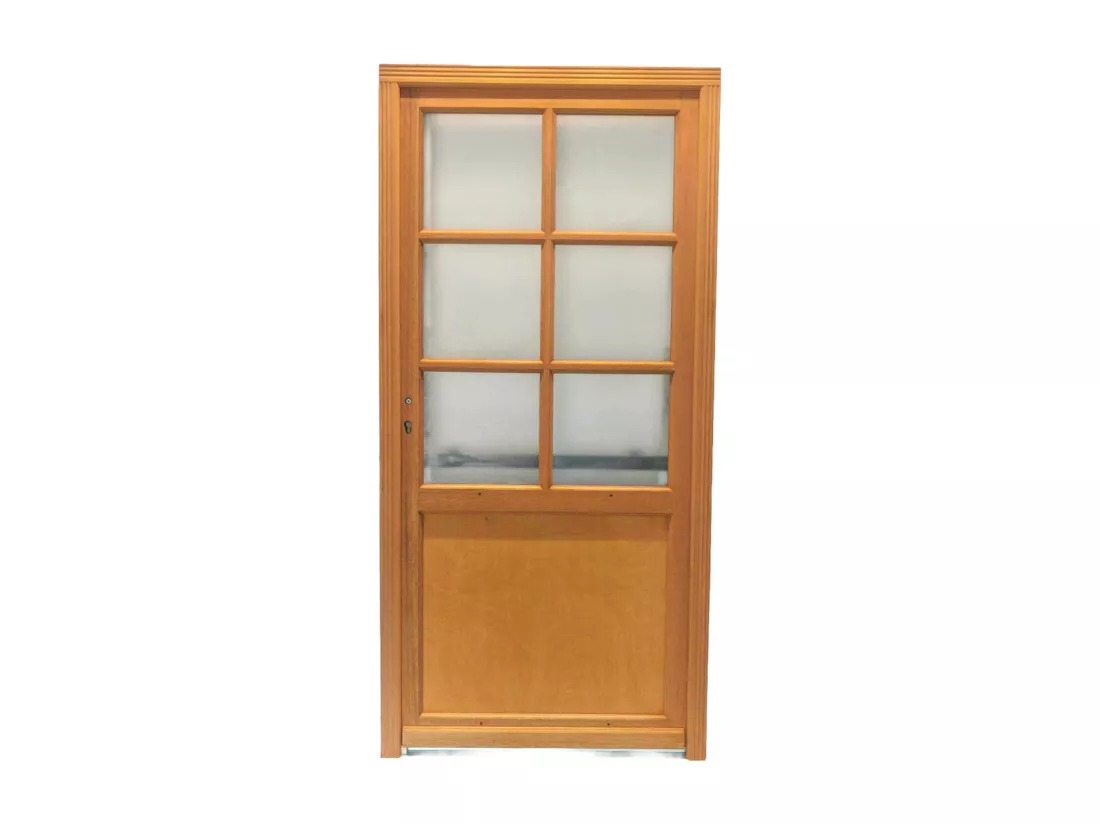 Porte De Service Bois Vitree Naxos, H,200xl,80 P, Droit + Poignee Et Barillet (ref 01245f924) Cotes Tableau Gd Menuiseries