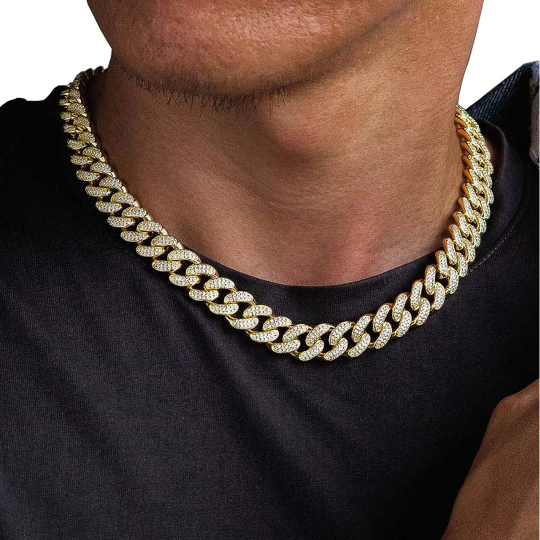 12mm Cuban Link Panzerkette Gelb vergoldet mit Zirkonia