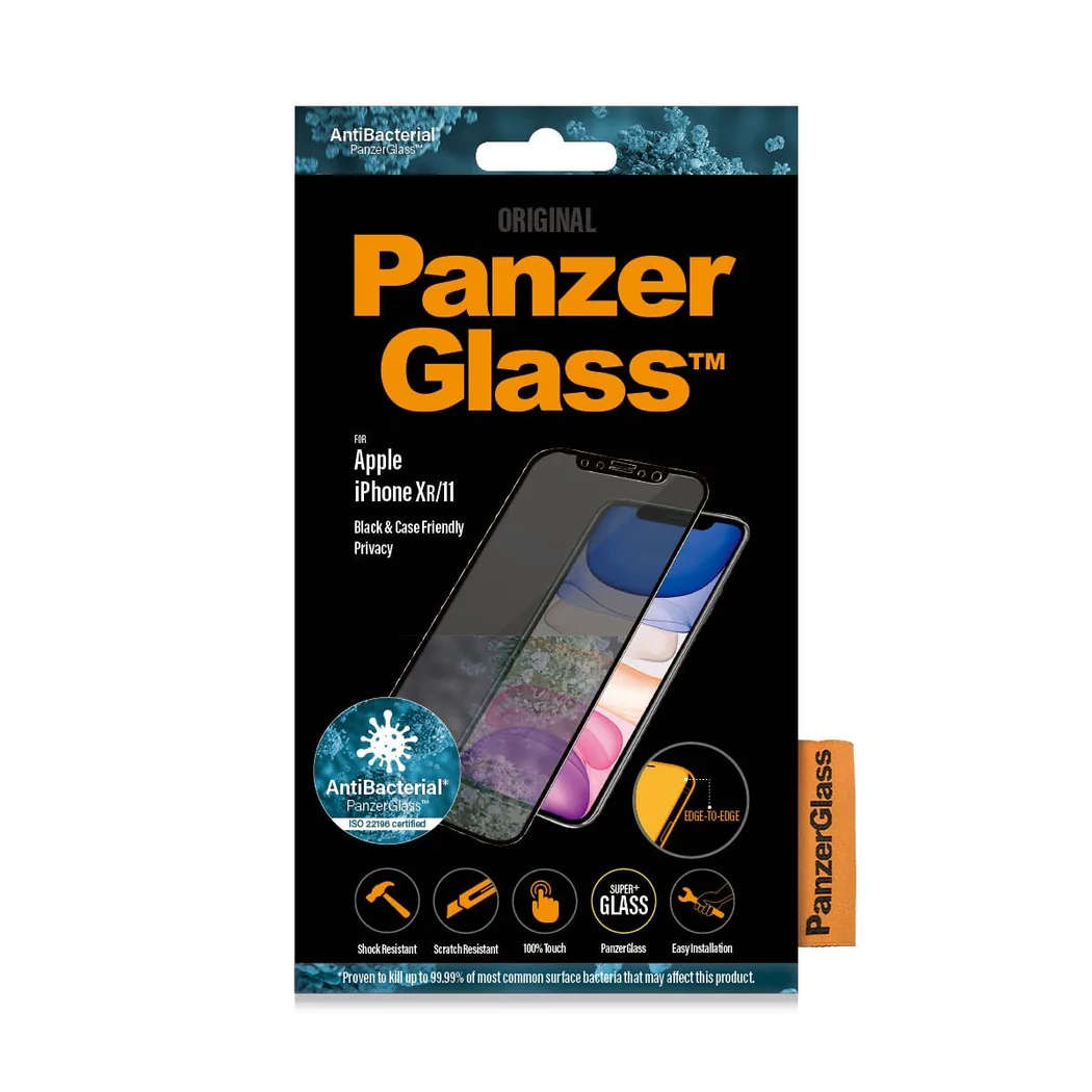 iPhone 11 / iPhone Xr Antibakterielle Privacy Panzer Glas Displayschutz mit Rahmen (P2665)