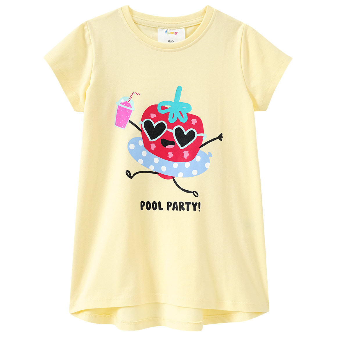 Famy 3 Mädchen T-Shirts mit bunten Motiven hellgelb / rot / hellblau