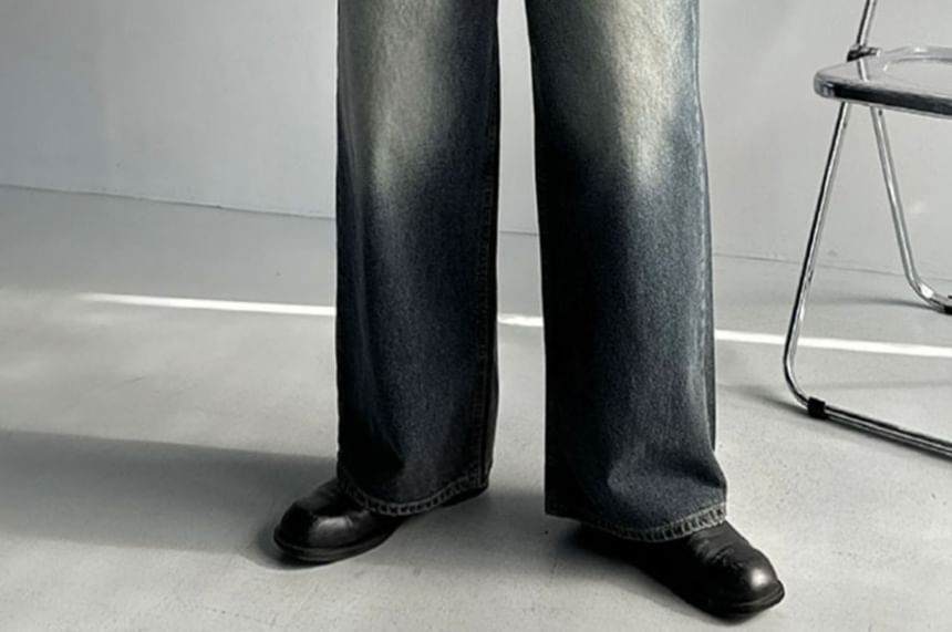 SeoulPop - Mid Waist Washed Straight Leg Jeans