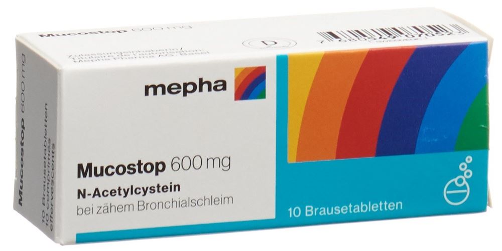 MUCOSTOP Brausetabl 600 mg Ds 10 Stk<br>10 Stück, Dose, Brausetablette