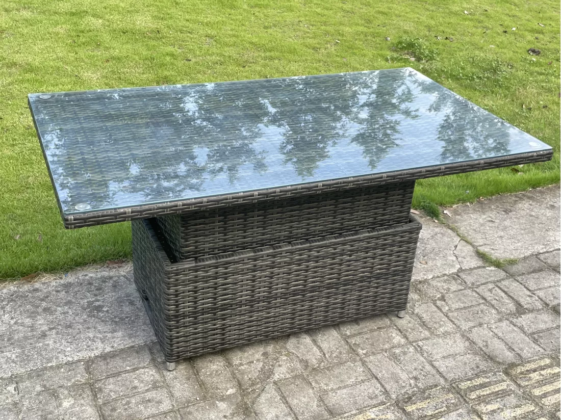 Mobilier À Dîner De Jardin en rotin ave 2 Canapé d'amour 2 Chaises inclinable Table à manger réglable en hauteur Mélange gris foncé