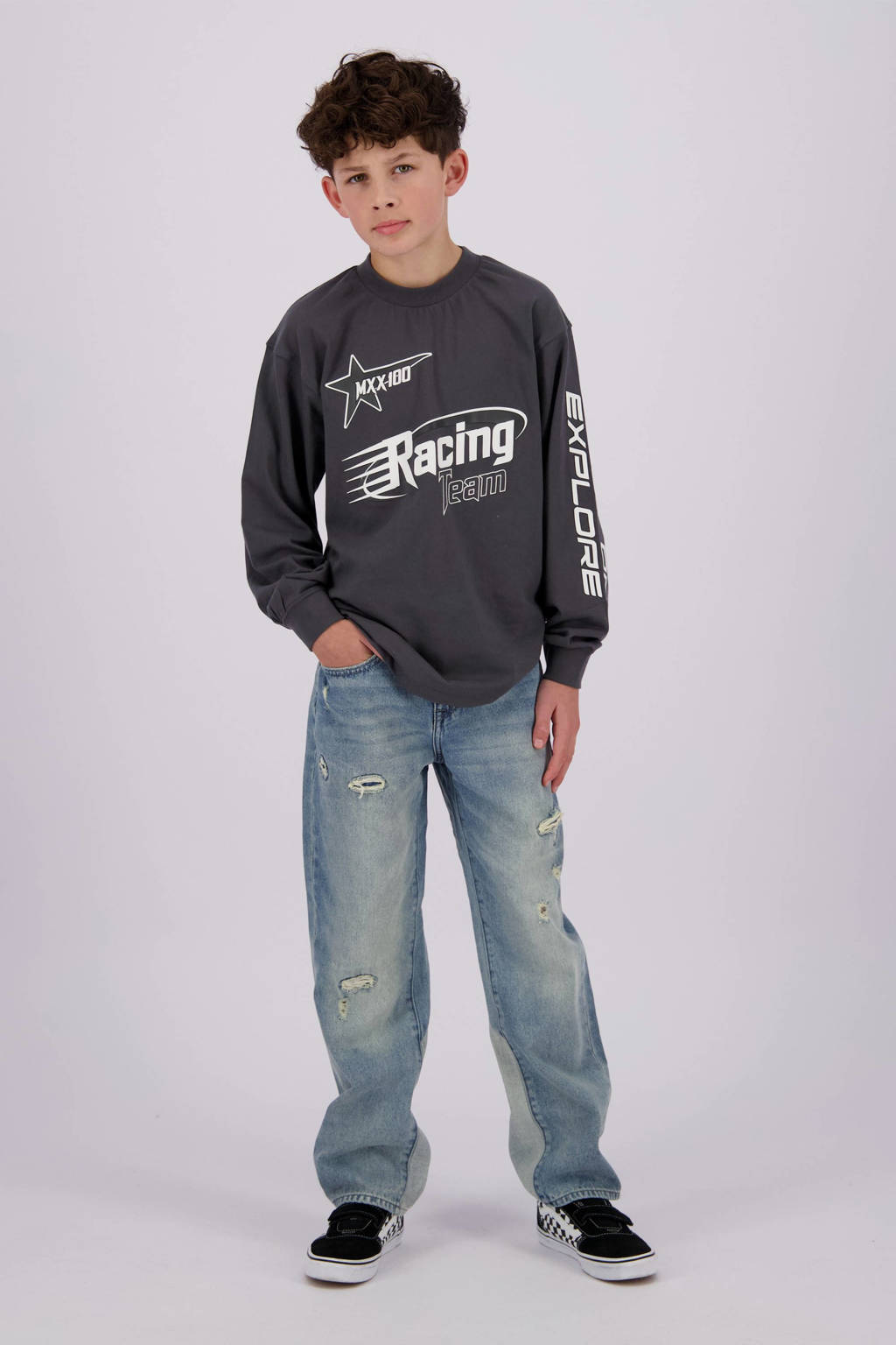 Vingino longsleeve Jitch met printopdruk donkergrijs