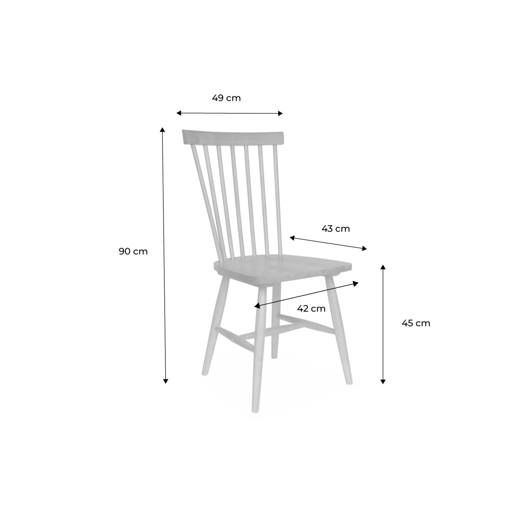 Lot de 2 chaises naturelles à barreaux en bois d'hévéa. Romie. L 50.8 x p 44.2 x h 90cm