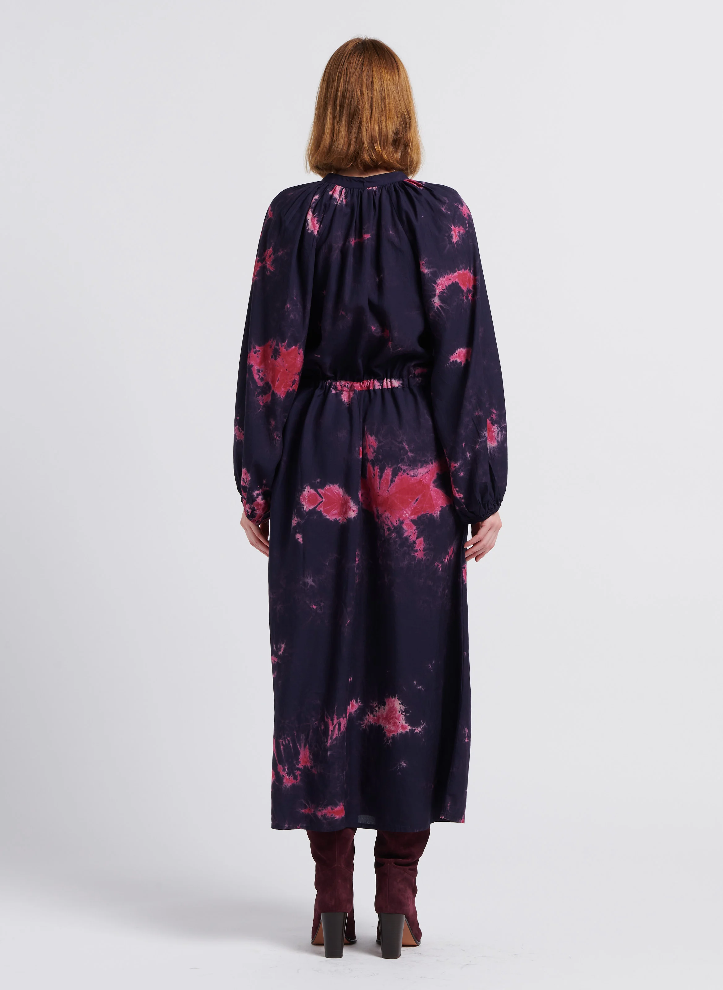ASTRID - Robe longue col rond imprimée | Noir