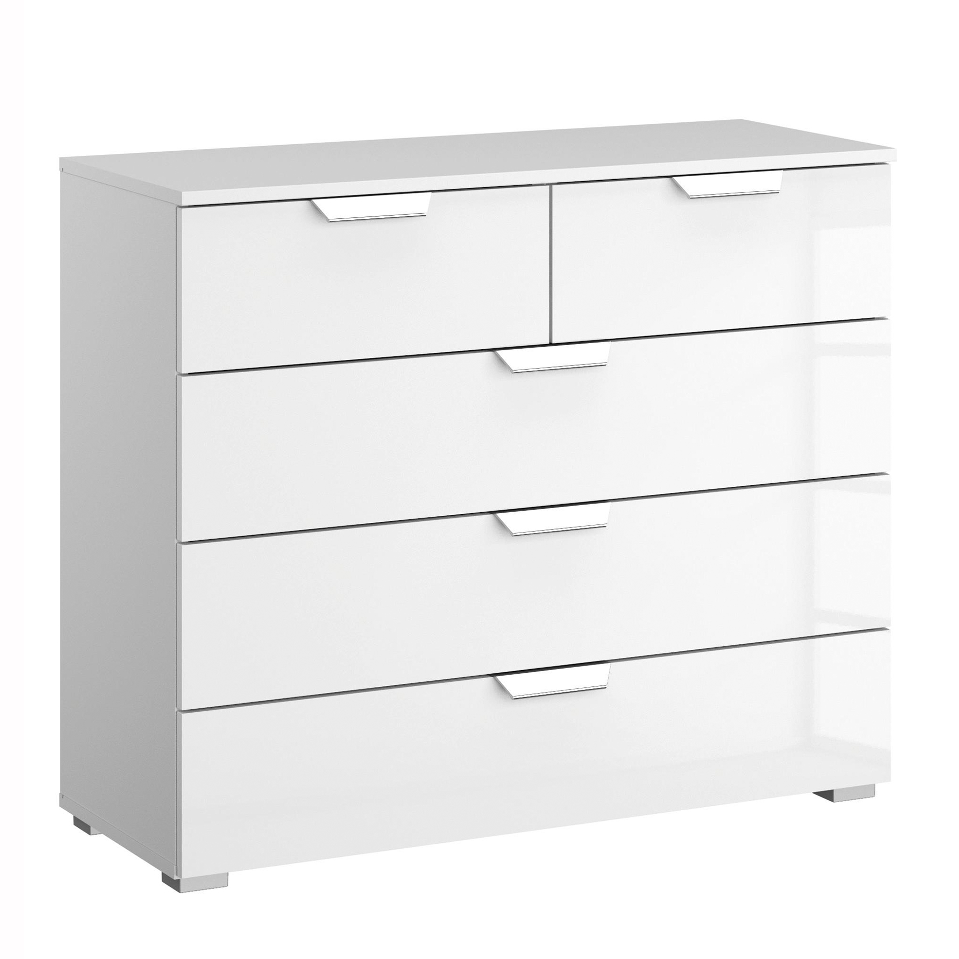 Kommode - weiß Hochglanz - grau metallic - 93 cm