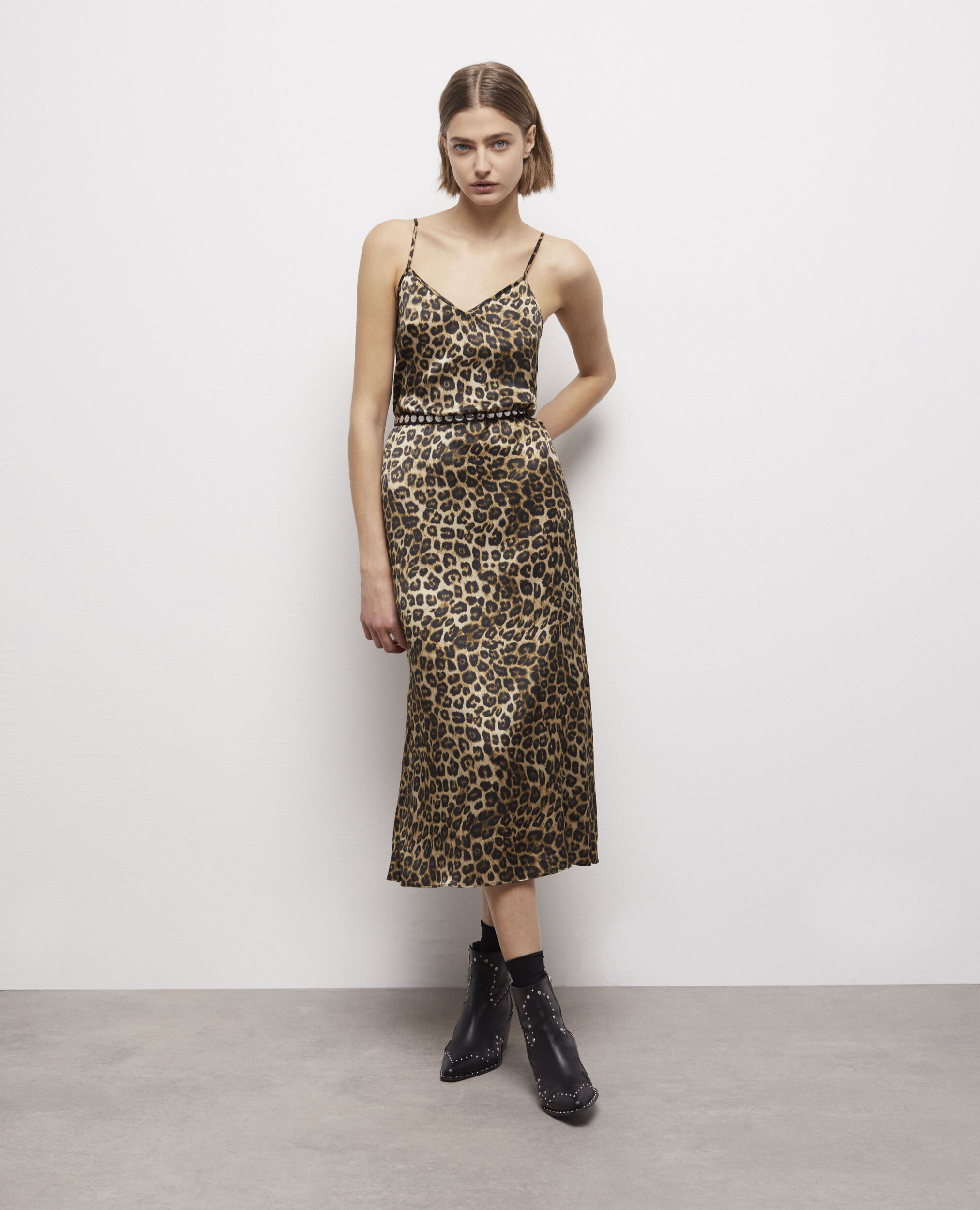 Robe longue en soie léopard