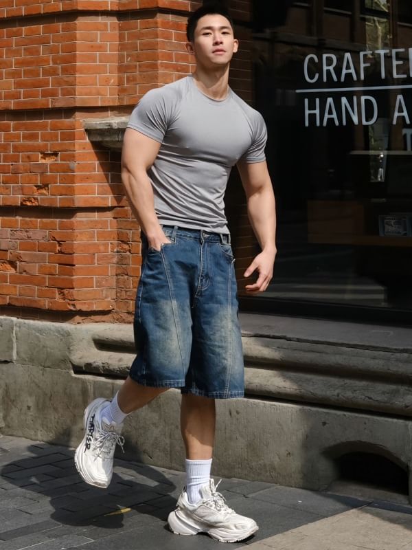 Femilina - Bermudashorts met gewassen denim en gemiddelde taille