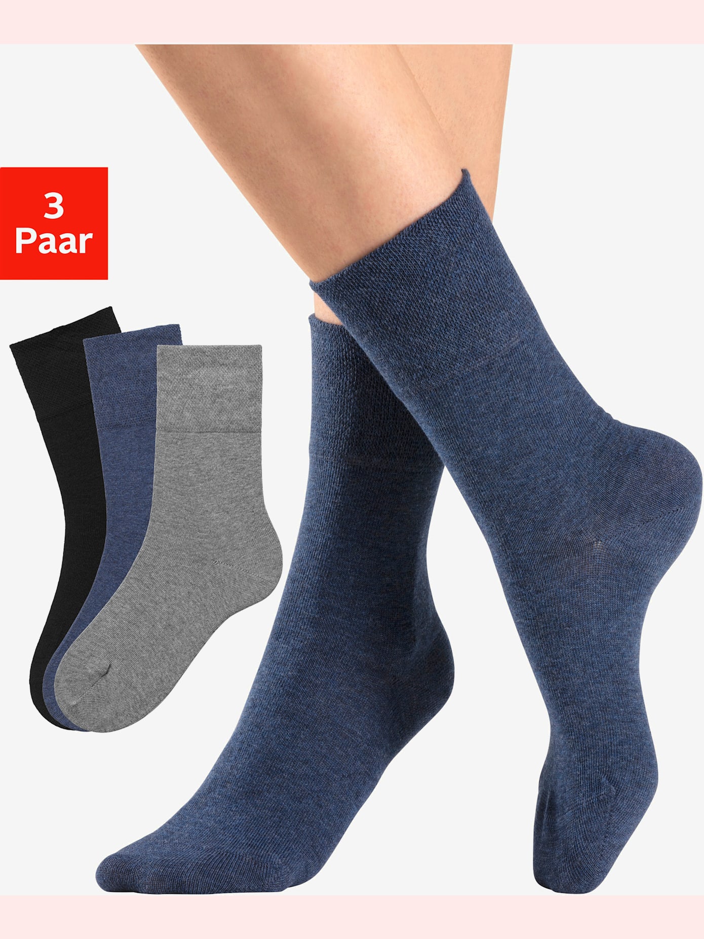 Chaussettes lot de 3 paires de socquettes, adaptées aux diabétiques