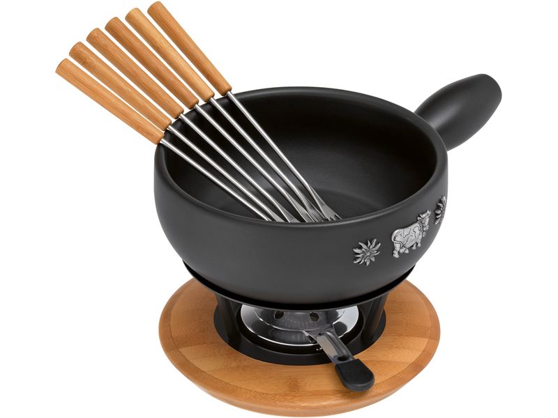 Kuhn Rikon Käsefondue-Set Induktion Alpina 8 Teile, Schwarz Käsefondue-Set für 4-6 Personen