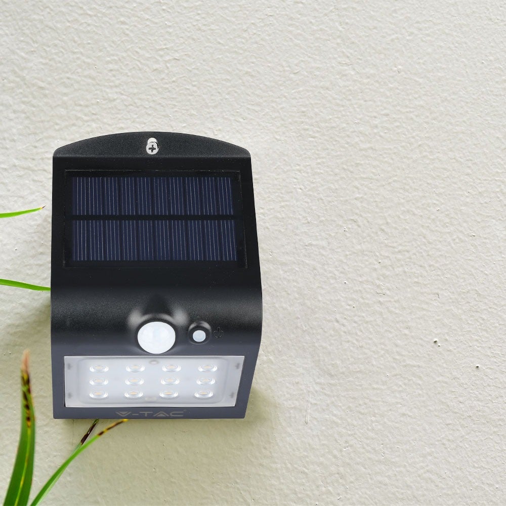 V-TAC VT-767-2-B - Zwarte wandlampen op zonne-energie - IP65 - 1,5 W - 220 lumen - 4000 K