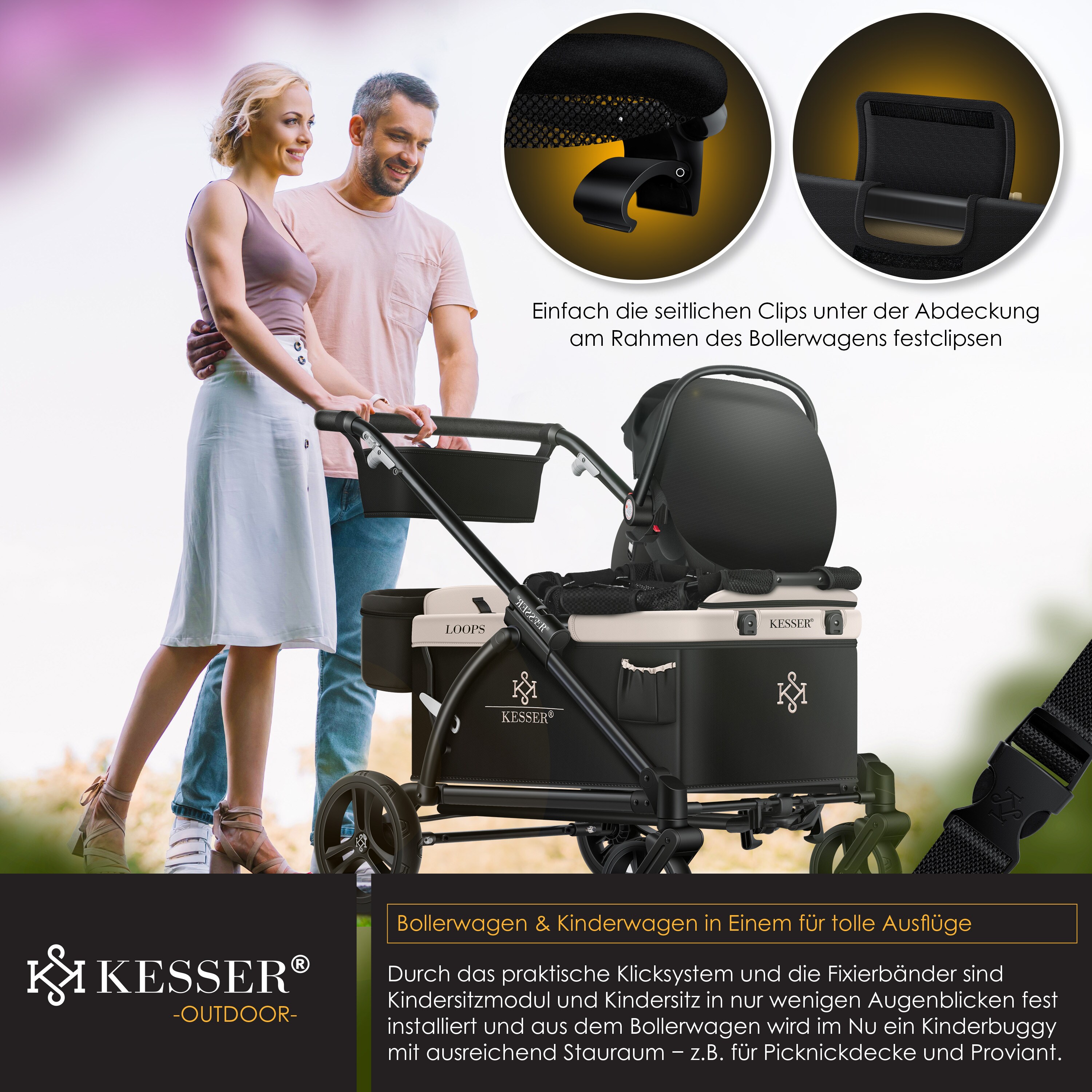 KESSER® Babyschale-Modul Kindersitzmodul-Aufsatz Zubehör Passend für LOOPS Faltbarer Bollerwagen Handwagen, Modul Universal für alle Babyschalle Babyliegeschale