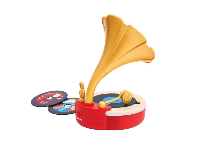 Hape Kinder-Grammophon Voll funktionsfähiges Kinder-Grammophon mit 2 Musikplatten sowie 1 Aufnahmescheibe