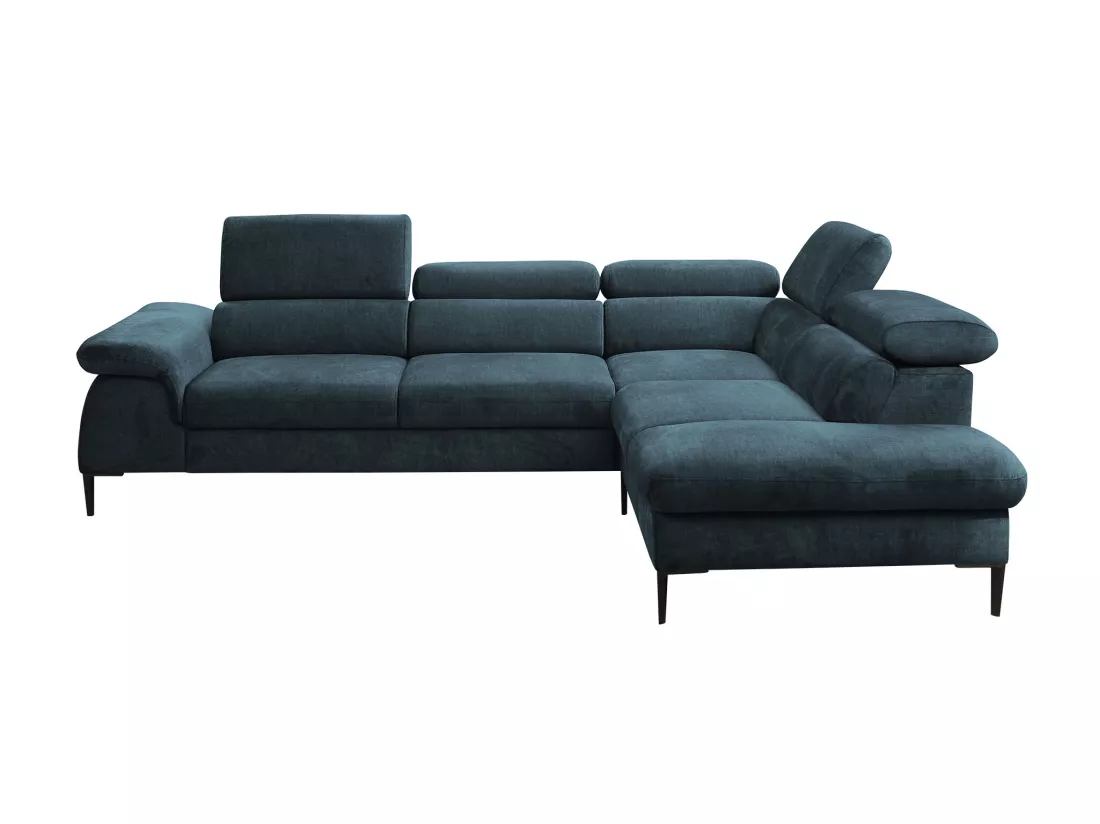 Grand canapé d'angle droit convertible en velours bleu nuit SEPINA de Pascal Morabito