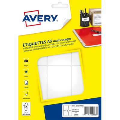 Avery - Etui A5 - 96 Étiquettes multi-usages blanches - 97 x 46 mm - réf ETE006B