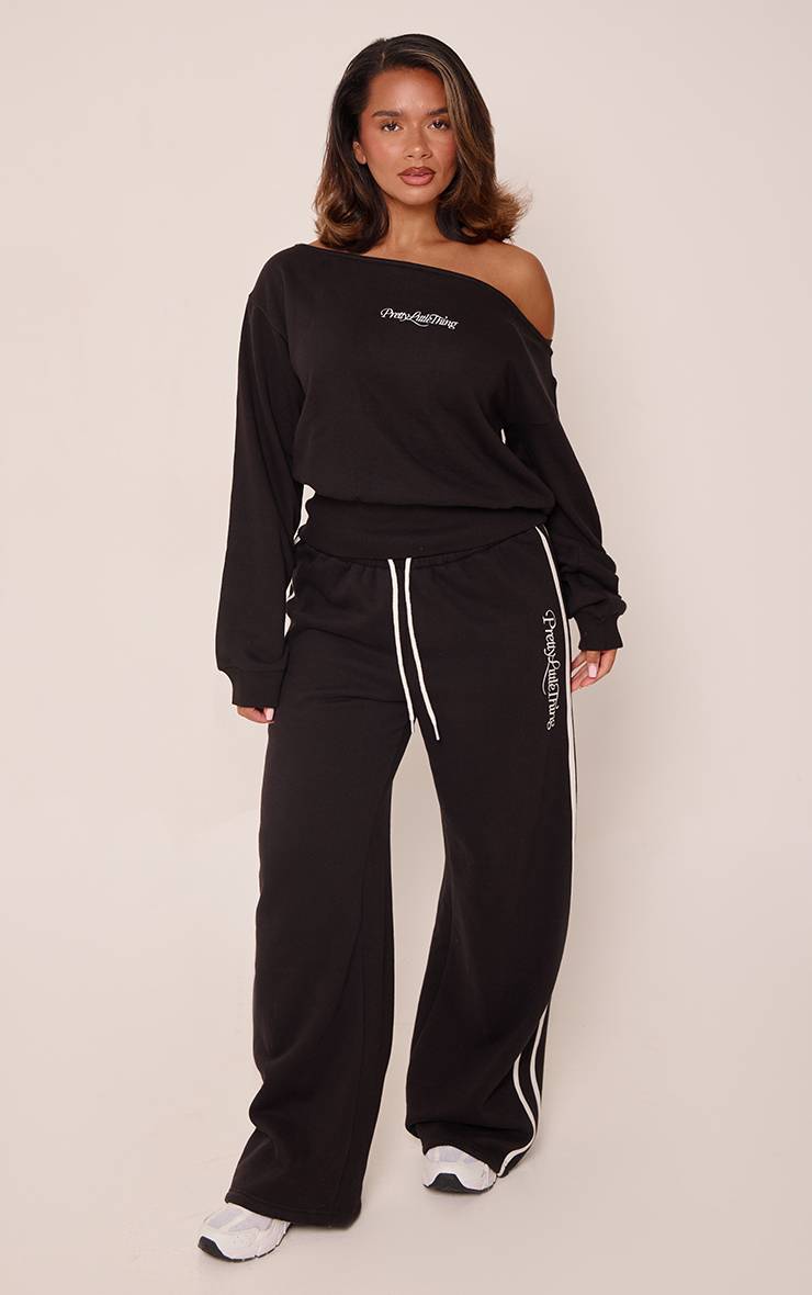 Noir Jogging À Jambes Larges Contrasté Shape Prettylittlething