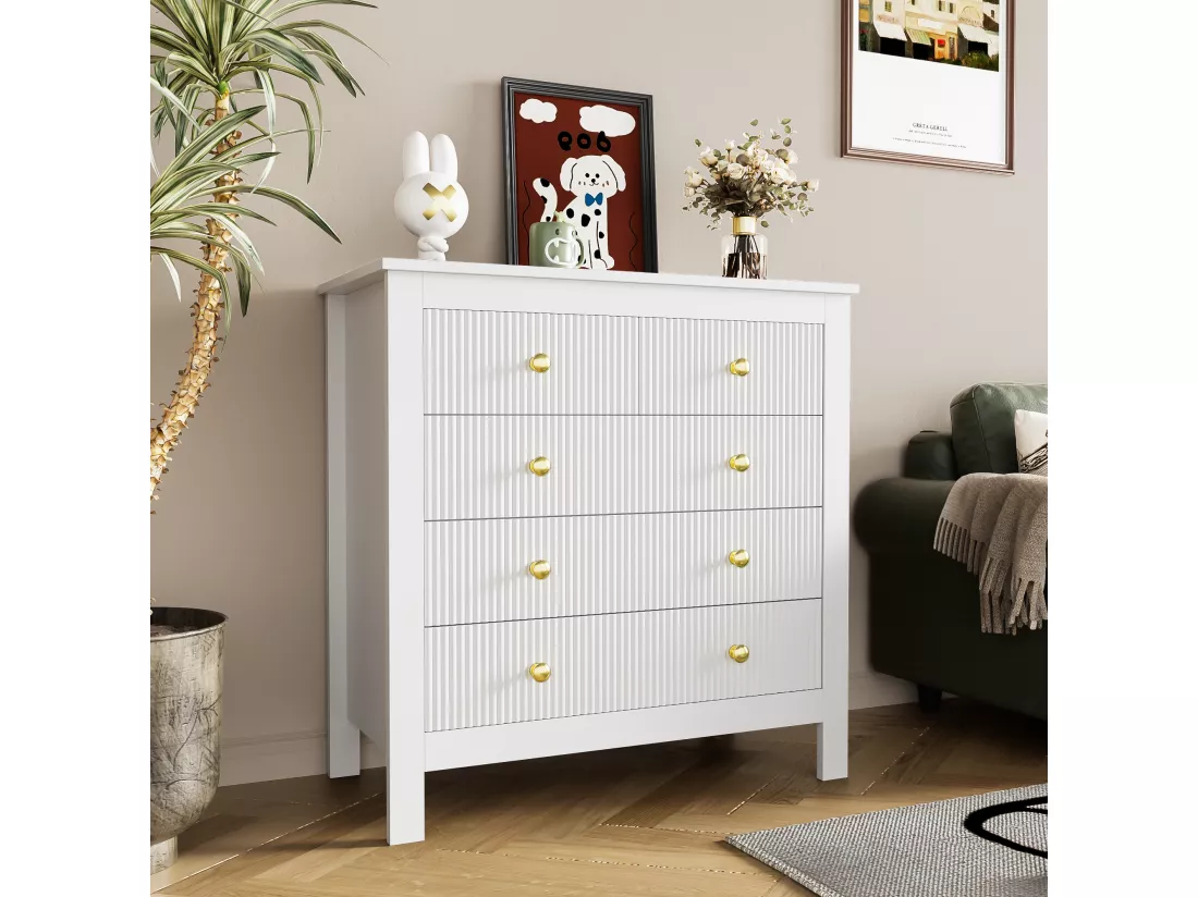 Commode avec 5 tiroirs - 79 x 80.5 x 39.5 cm - Panneaux de particules - pour salon, chambre - Couleur blanc