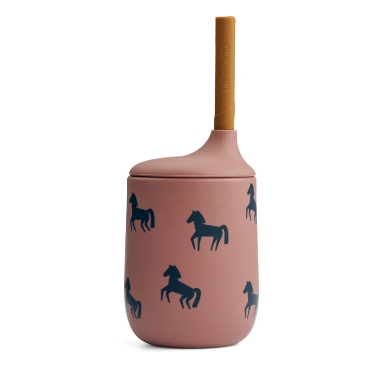 Liewood Gobelet avec paille Ellis en silicone | Horses/Dark rosetta
