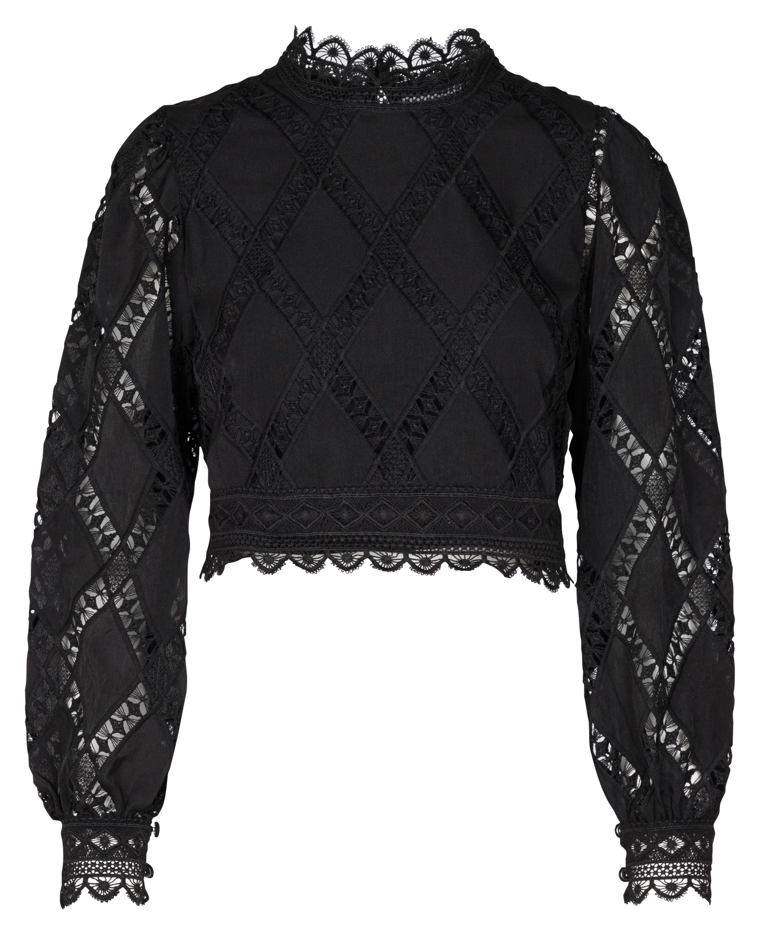 KELLY - Blouse courte en dentelle| Noir