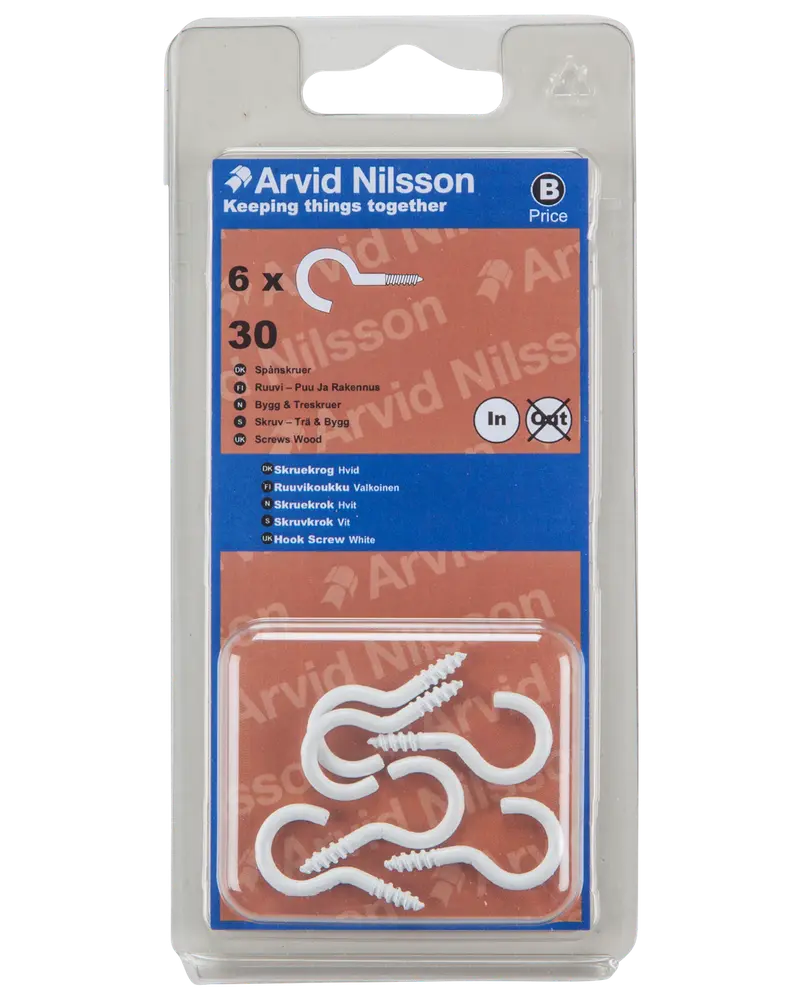 Arvid Nilsson Skruekrog 30 mm hvid 6-pak