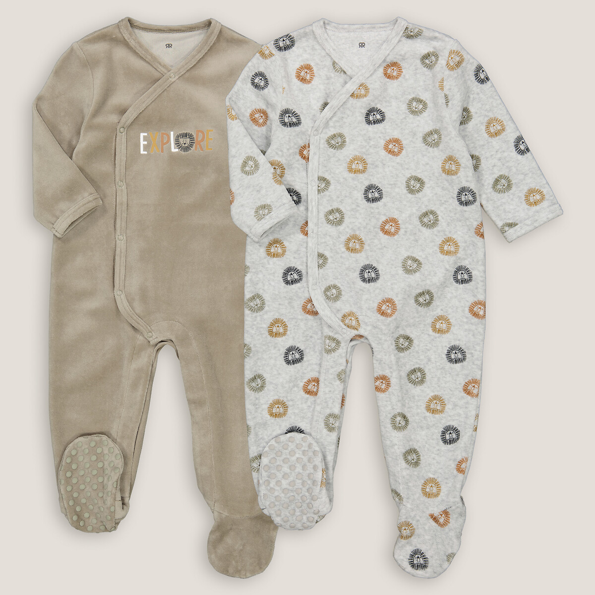COLEÇÃO LA REDOUTE<br>Conjunto de 2 pijamas, peça única em veludo, estampa de leão