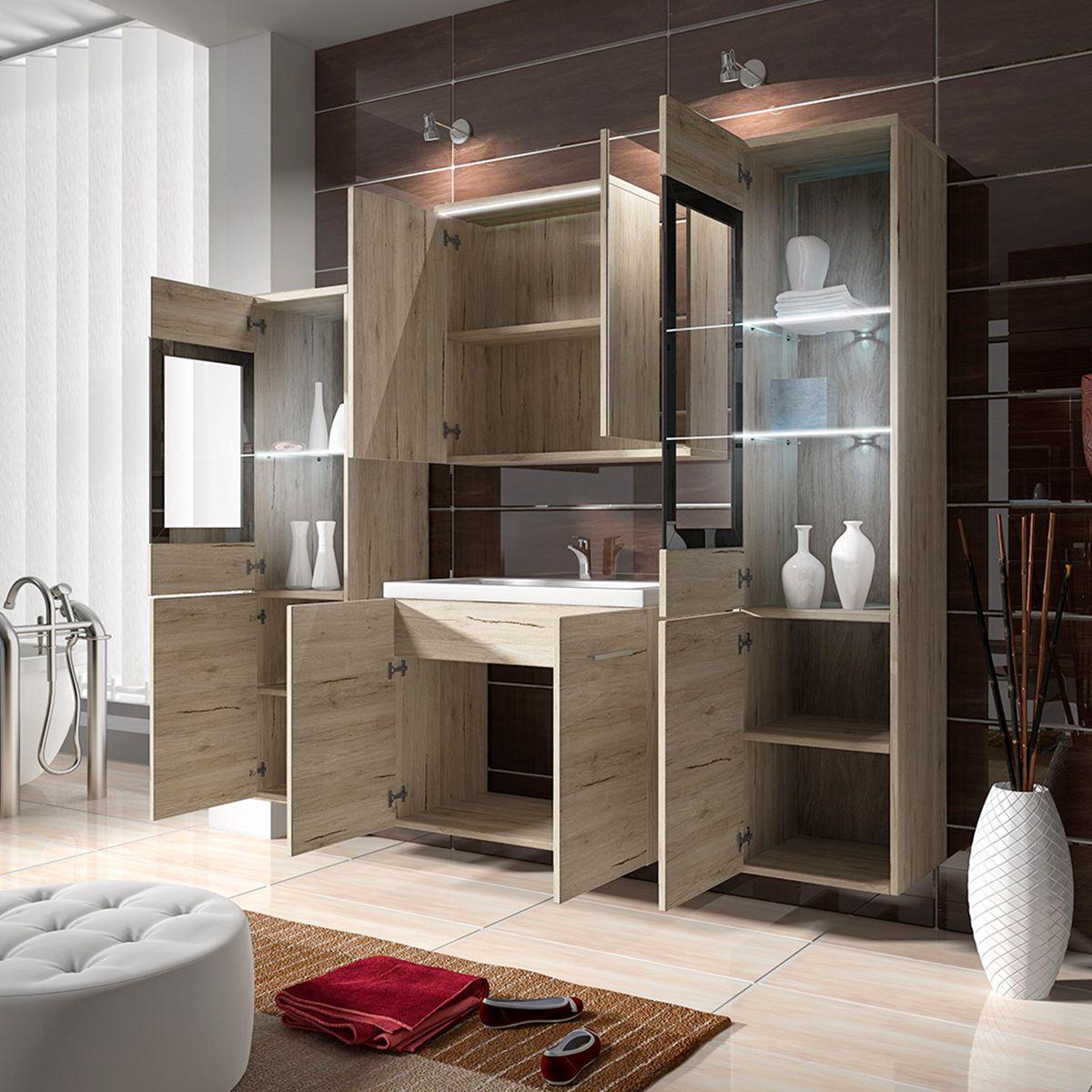 MEUBLE DE SALLE DE BAIN SUSPENDU AVEC MIROIR BLANC