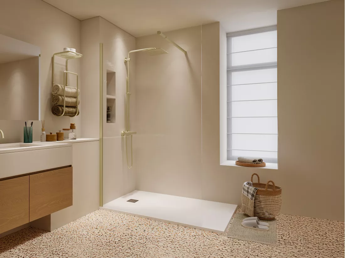 Paroi de douche à l'italienne - Doré - Verre 6 mm - 140x200 cm - DAREN