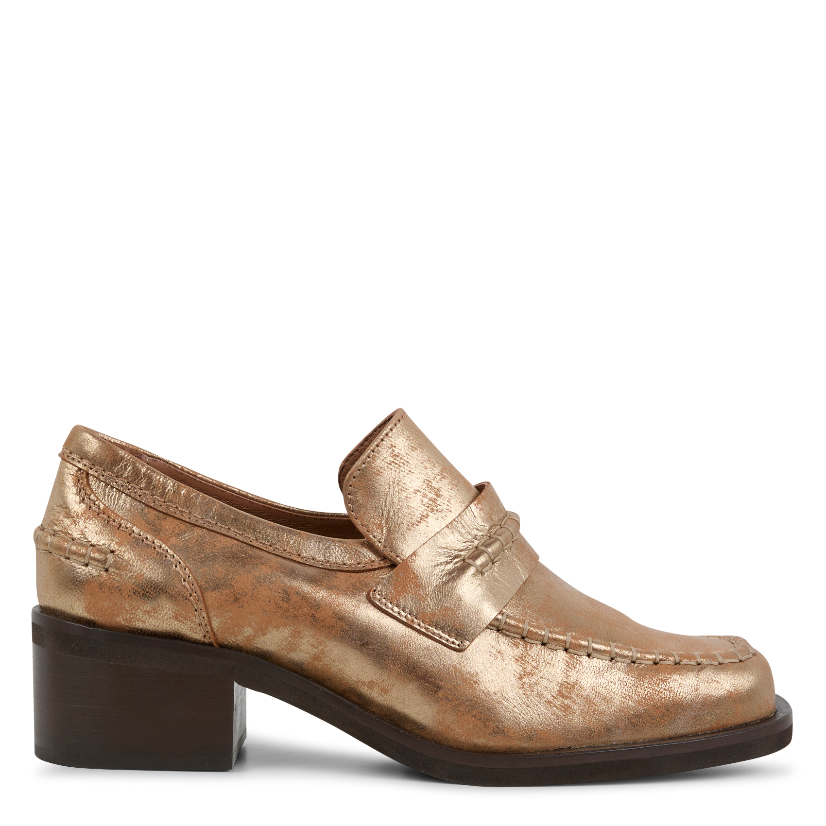 TIERNEY - Mocassins à talons larges en cuir métallisé | Doré