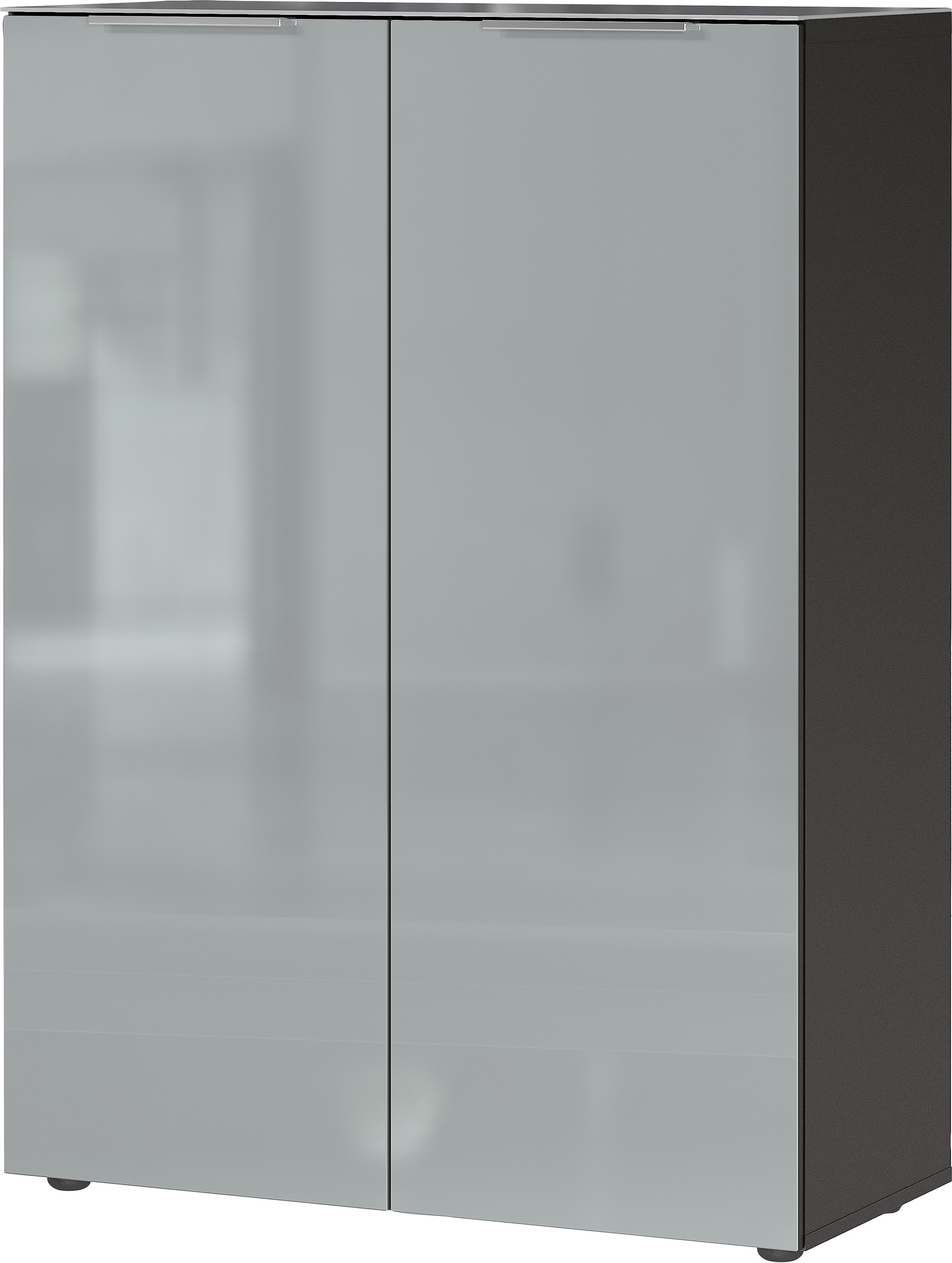 Schuhschrank LEVIN 87 x 120 cm Glasfront Silbergrau/Graphit