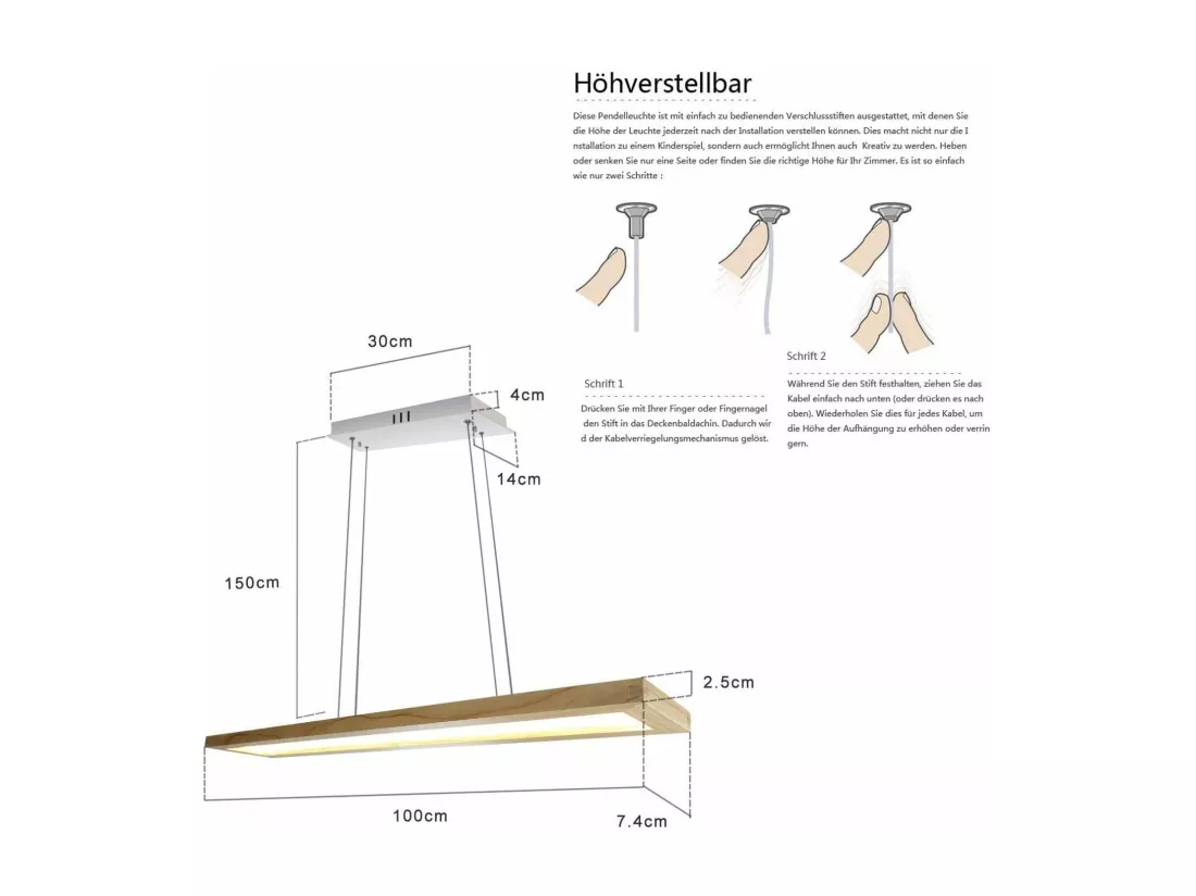 NETTLIFE Suspension salle à manger bois 38W dimmable avec télécommande 100CM suspension LED