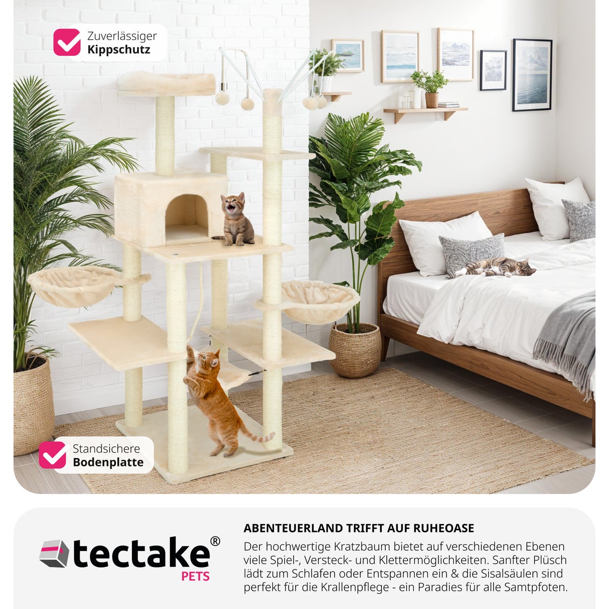tectake kattenboom Lilou 165 cm inclusief 4 speelballen, koord en kantelbeveiliging