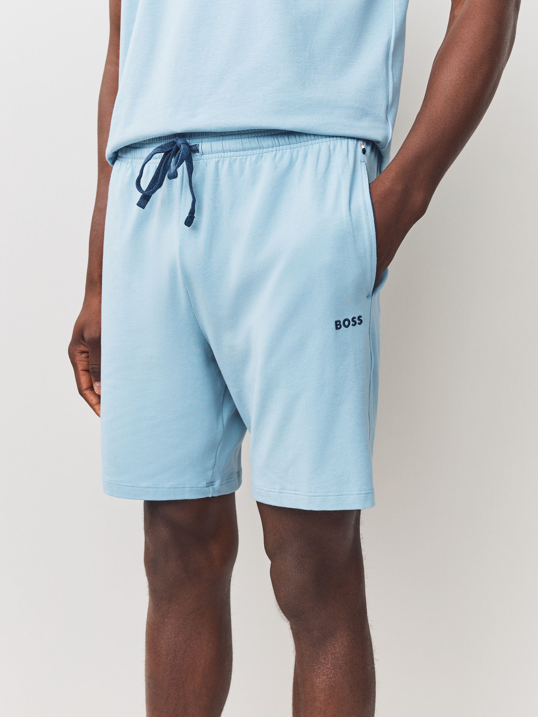 Aquablauw - BOSS Regular-Fit stretchy Short met Logo