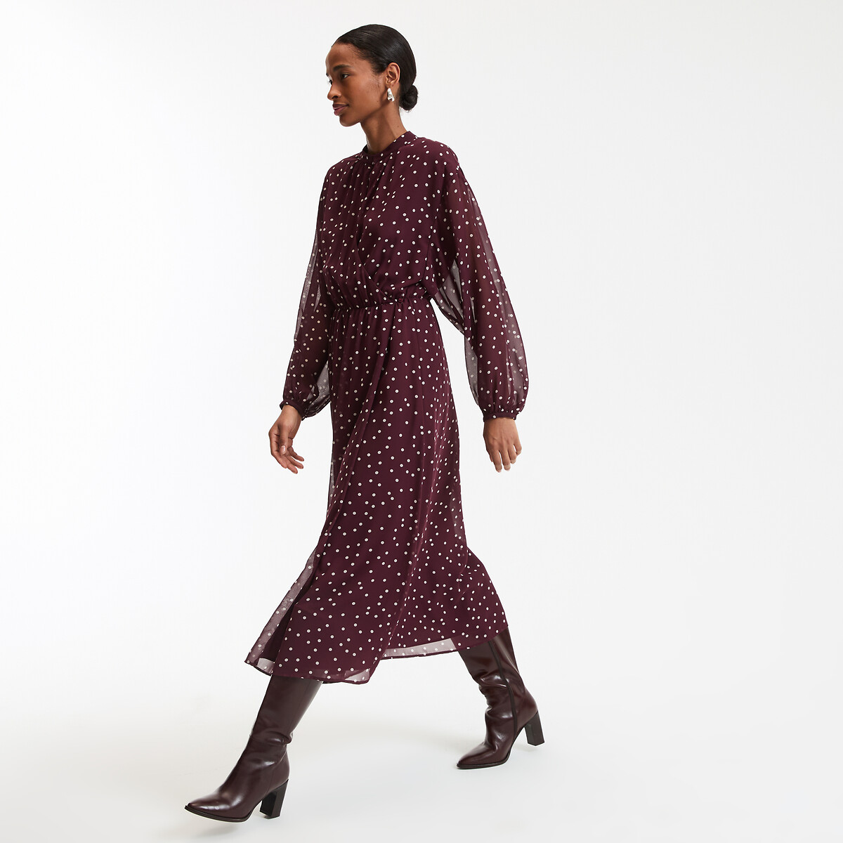 LA REDOUTE COLLECTIONS<br>Vestido envelope com estampa de bolinhas, longo