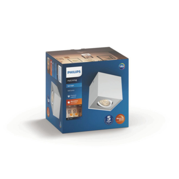 Philips opbouwspot Box wit - Incl 1X LED 4,5W WarmGlow dimbaar