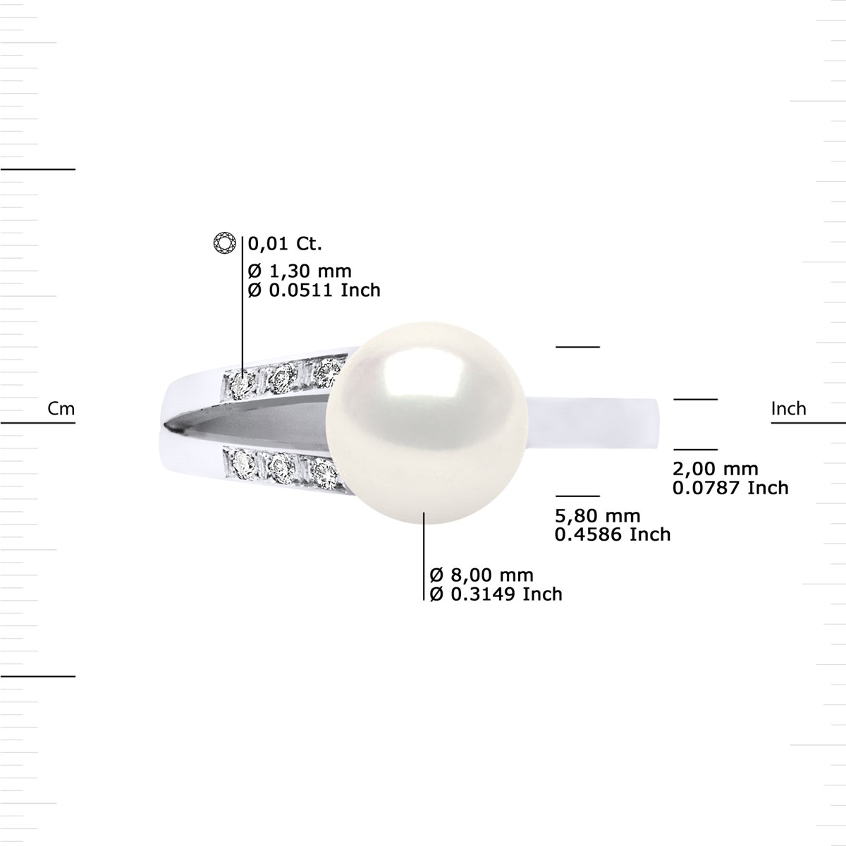 Bague Stella Jonc Perles d'Eau Douce 8-9 mm & Diamant - Or Blanc