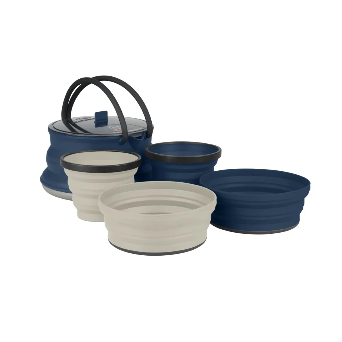 Sea To Summit Xset 12 W/Sack 5pc Black Pouch/Navy Kettle/Navy Bowl & Mug/Sand Bowl & Mug