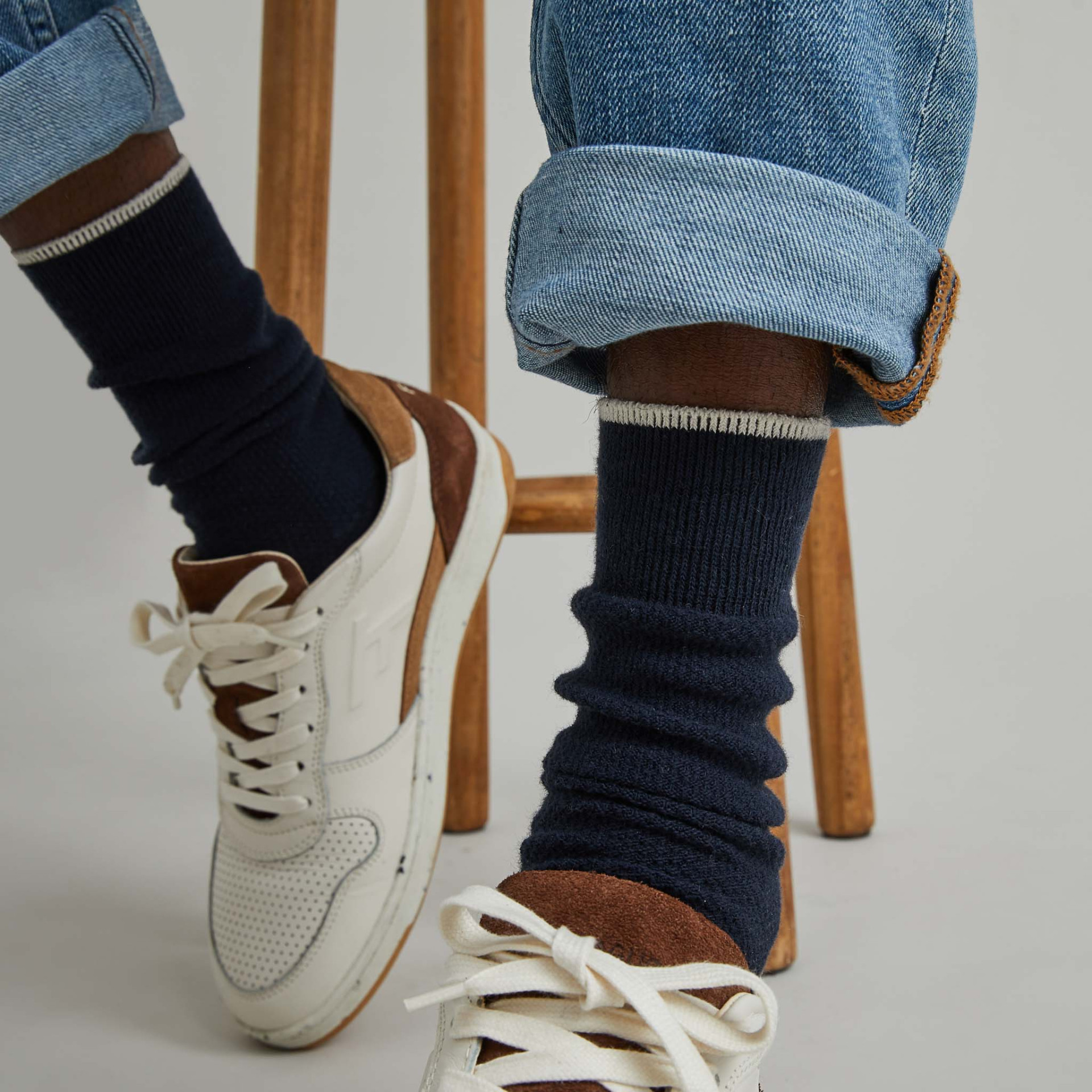 Chaussettes bleu marine & grise végan en coton et polyester recyclé - modèle Socks x3