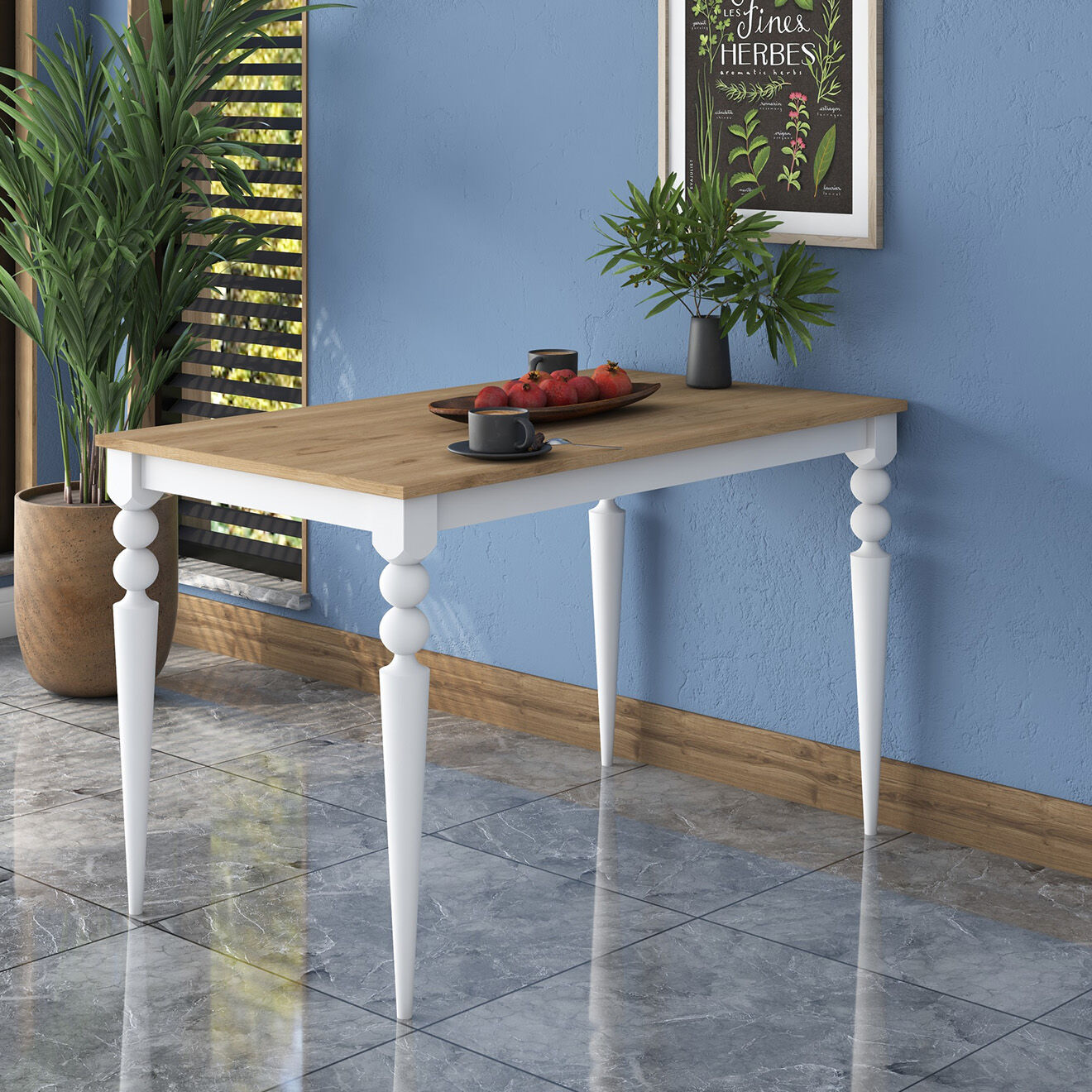 Homitis Table à manger JA104 noyer/blanc - 120x73x8x70 cm