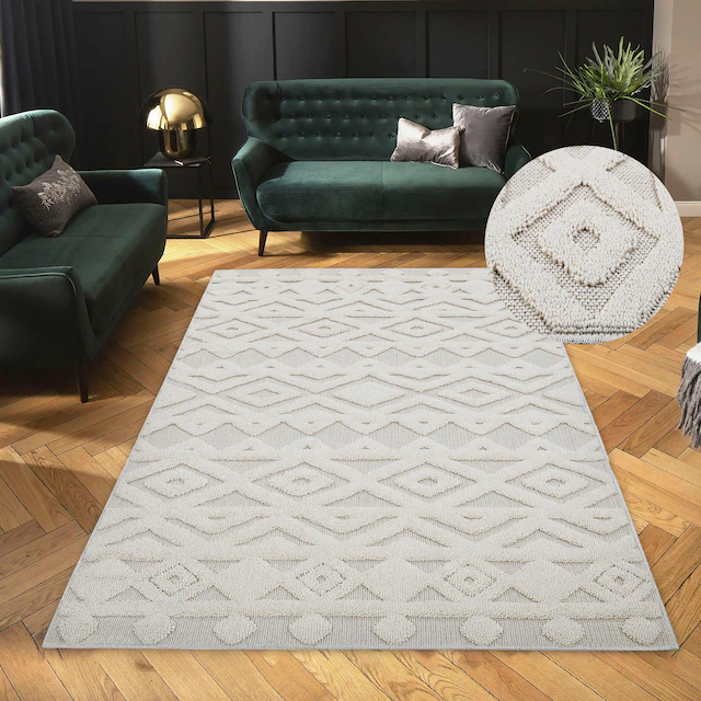 LeGer Home by Lena Gercke Teppich »Askja« rechteckig 18 mm Höhe mit Woll-Look, Hoch-Tief Effekt, Teppich im Boho Stil