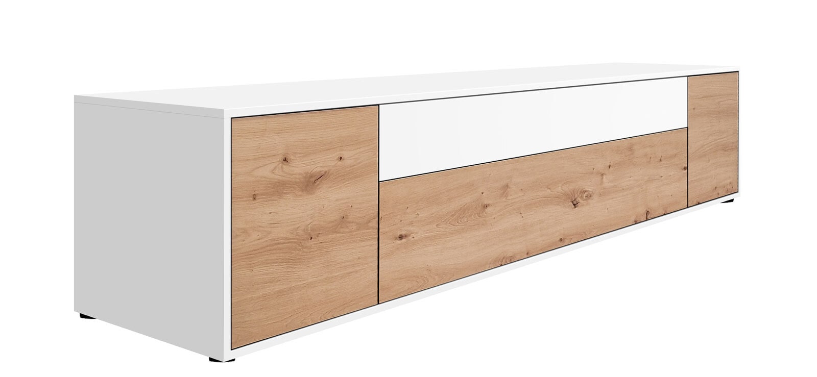 Lowboard JOHN 220 x 44 cm Weiß/ Eiche Artisan Oak